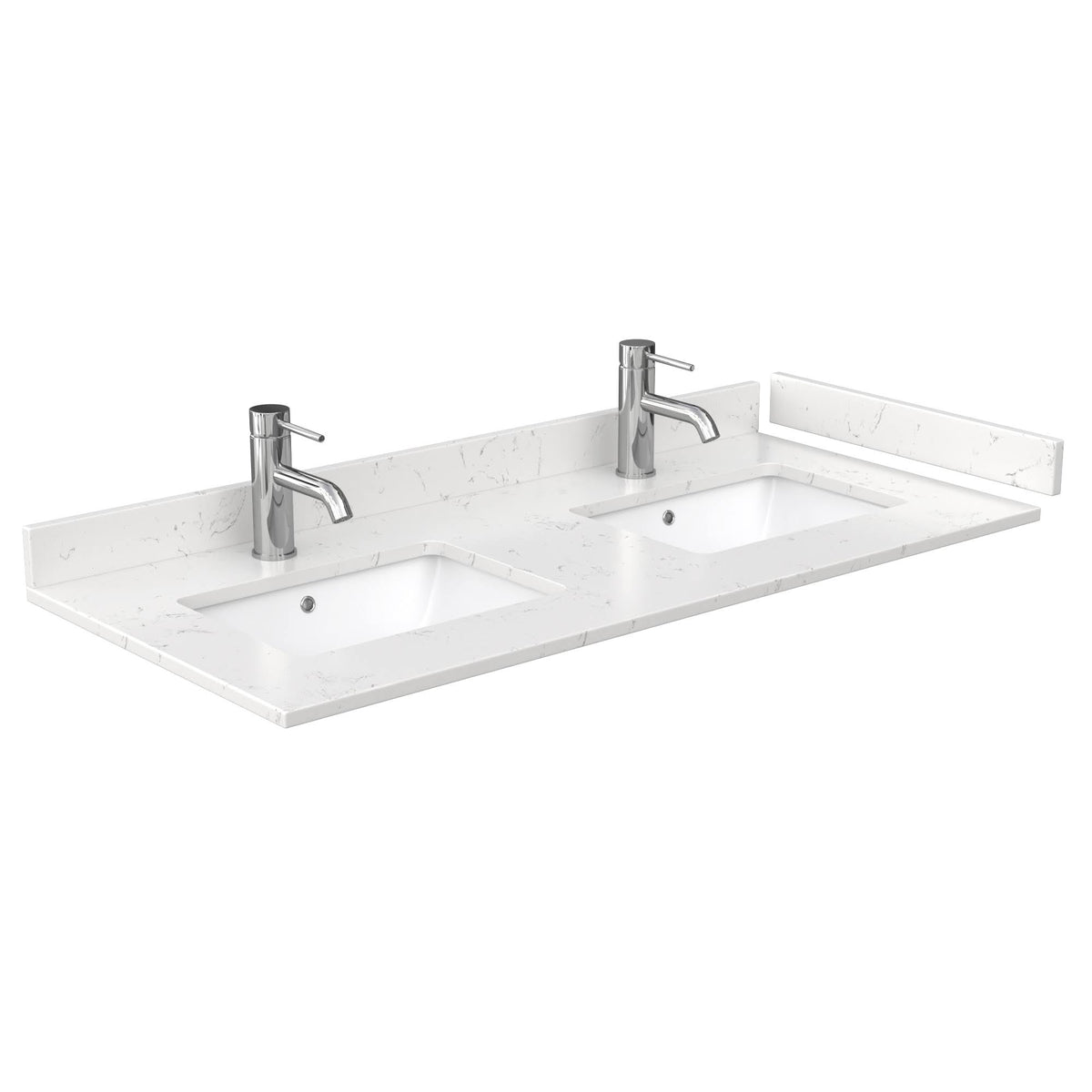 48×22 Double Countertop – Light-Vein Carrara Cultured Marble with Undermount Square Sinks – Includes Backsplash and Sidesplash