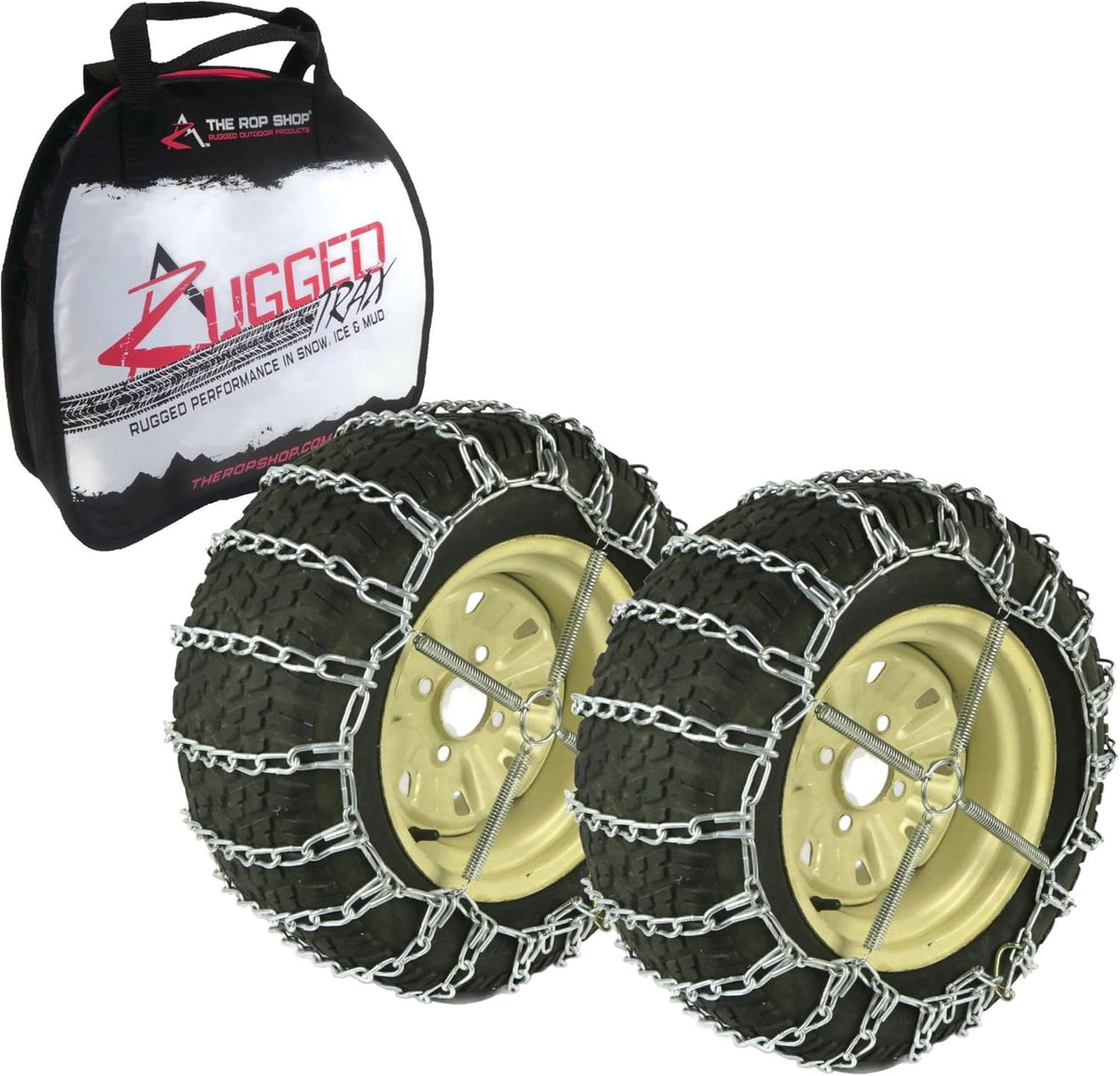 The ROP Shop Pair of 2 Link Tire Chains & Tensioners 23×10.5×12 for Snow Blowers, Lawn & Garden Tractors, Mowers & Riders, UTV, ATV, 4-Wheelers, Utility Vehicles