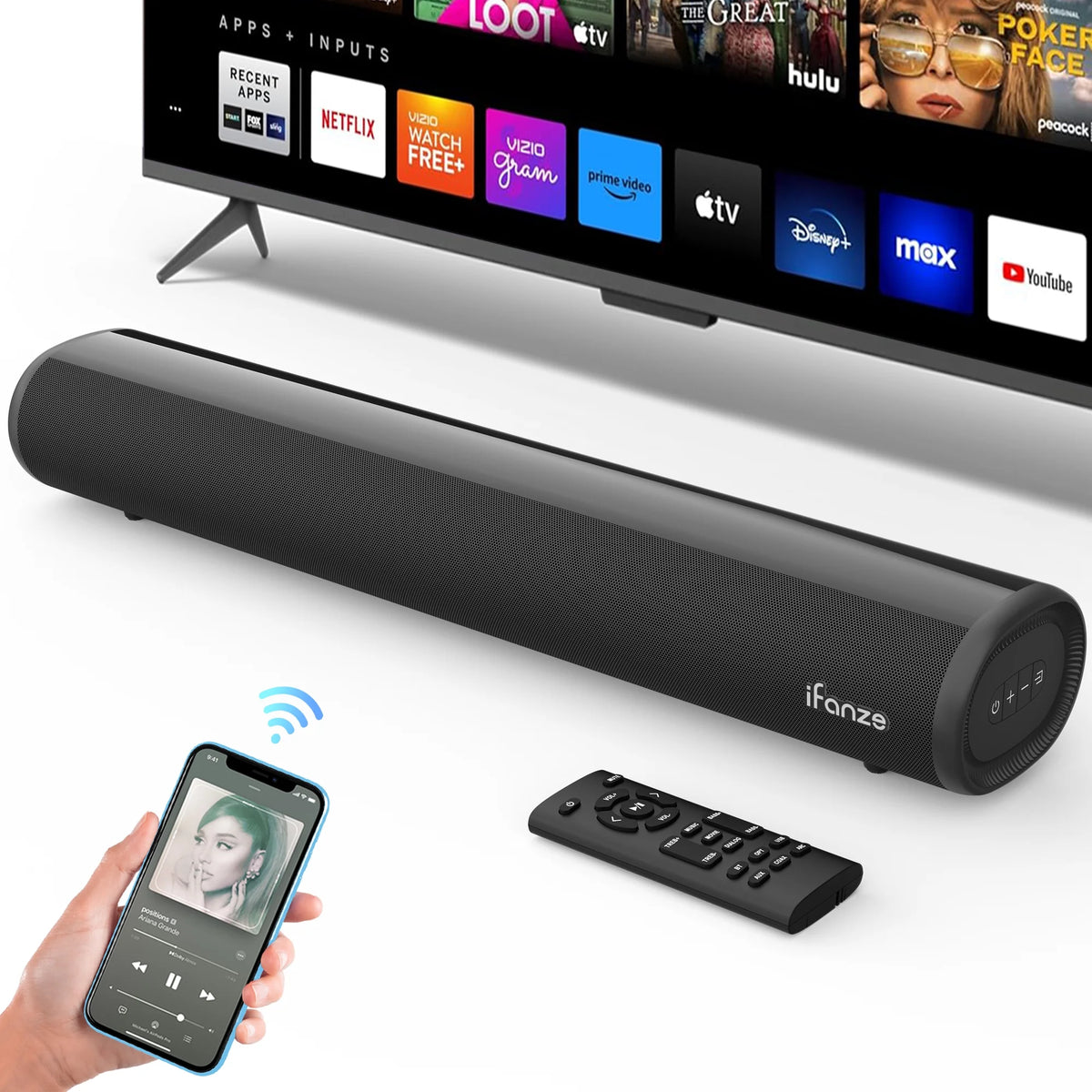 Sound Bar for TV, Bluetooth 5.0/HDMI-ARC/Optical/AUX/Coaxial/USB Wired & Wireless Connection Soundbar, Surround Sound System Smart TV Sound Bar with Built-in Subwoofers, Remote Control