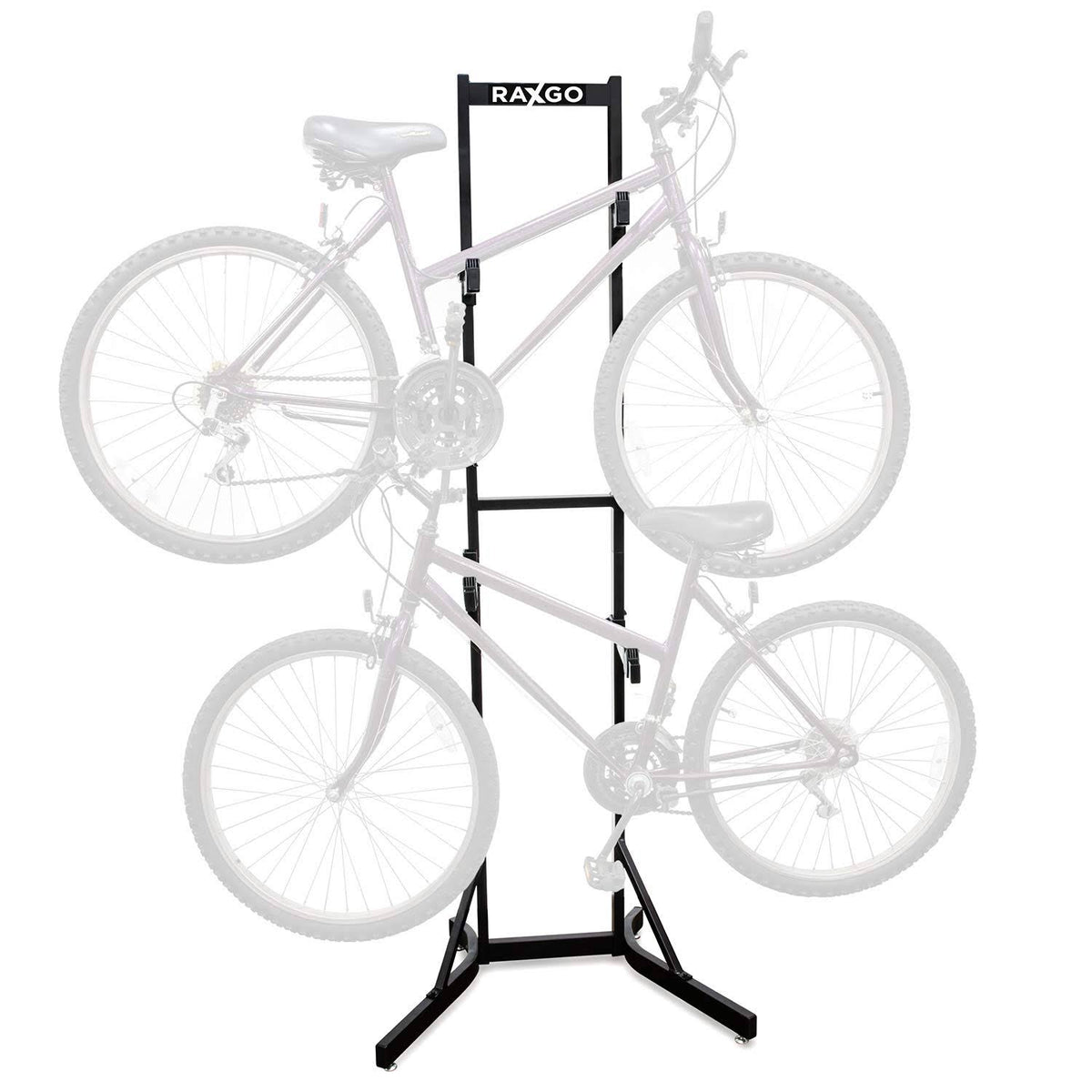 RaxGo Bike Storage Rack, 2 Bicycle Garage Stand, Adjustable, Freestanding, Adjustable Hooks Universal for Indoor Use