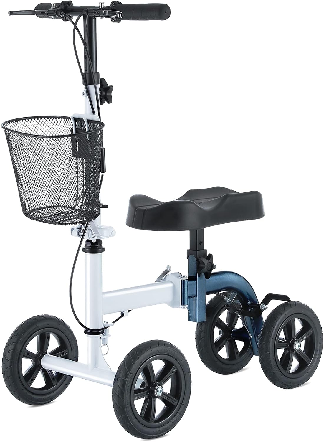RINKMO Knee Scooter,All-Terrain Foldable Knee Scooter Walker Economical Knee Scooters for Foot Injuries Best Crutches Alternative (White+Blue)