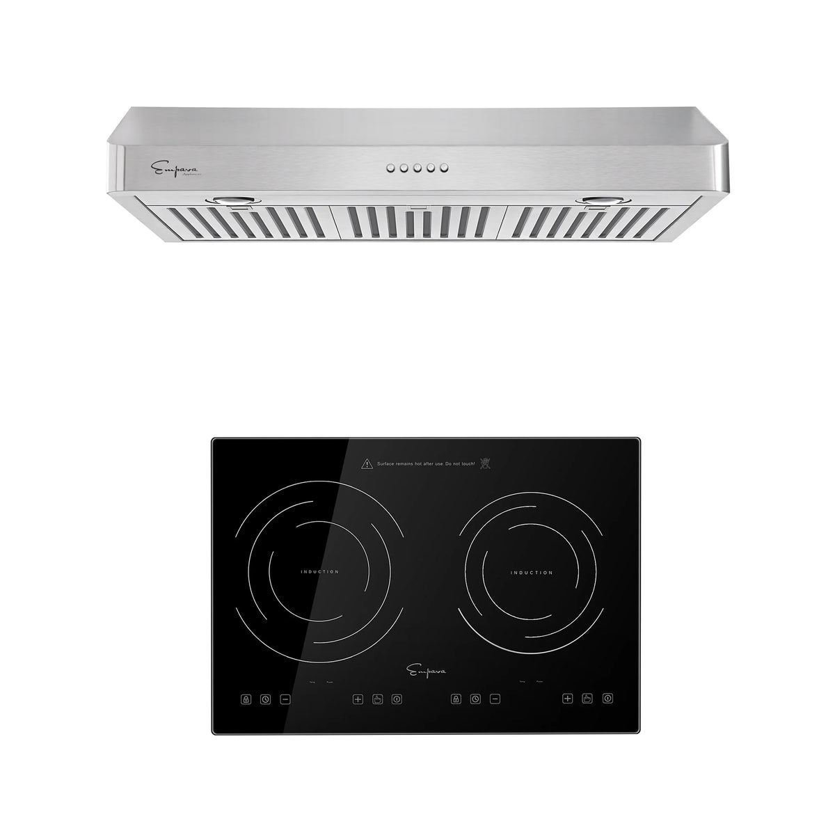 2 Piece Kitchen Appliances Packages Including Portable 2 Heating Elments Induction Cooktop and 30 Under Cabinet Range Hood
