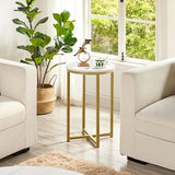 Yaheetech Faux Marble Side Table, 16in End Table Modern Accent Sofa Table w/X-Based, Round Tabletop, Sturdy Metal Legs for Living Room, Black