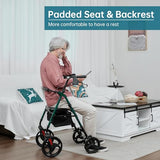 ELENKER Rollator Walker with 10?? Wheels, Sponge Padded Seat and Backrest, Fully Adjustment Frame for Seniors, Green