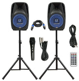 Pair Alphasonik All-in-One 12×22 Powered 1500W Pro DJ Amplified Loud Speakers with Bluetooth USB SD Card Aux MP3 FM Radio PA Sys