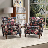 HULALA HOME Modern Wingback Accent Chair with Wood Legs & Removable Cushion, Comfy Upholstered Armchair with Nailhead Trim, Floral Pattern Single Sofa Chair for Living Room Bedroom, Blue