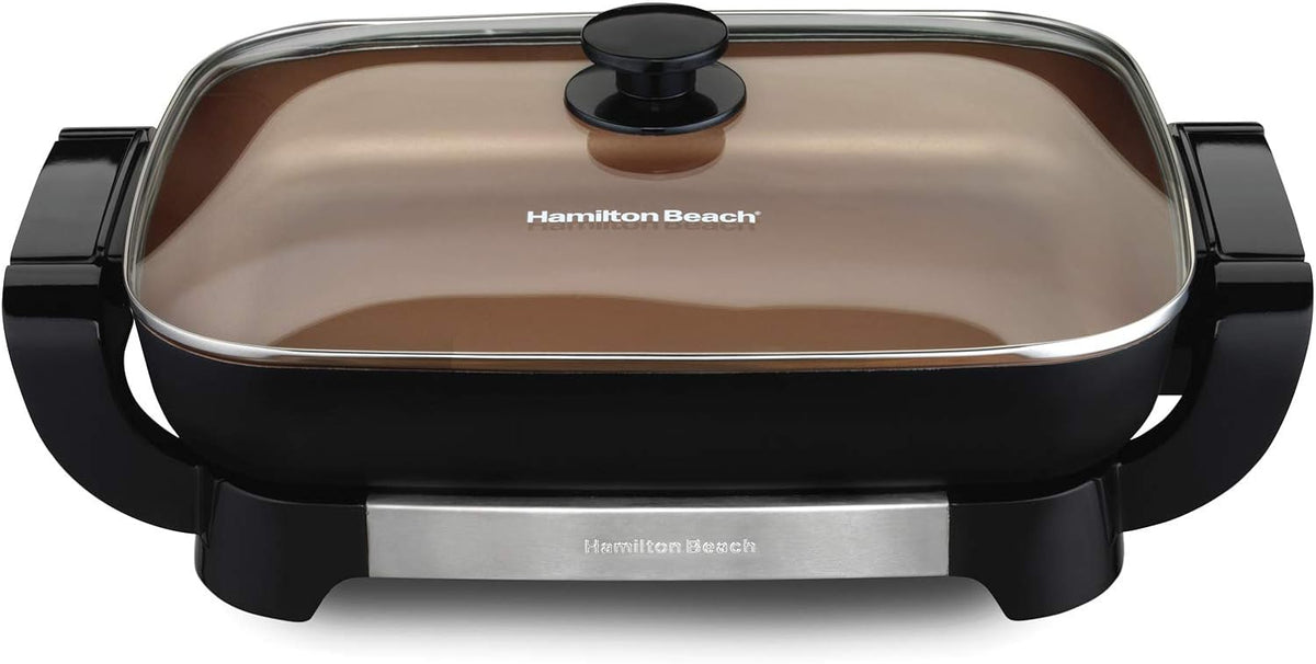 Hamilton Beach Durathon Ceramic Electric Skillet with Removable 12×15?? Pan, Adjustable Temperature, Reversible Design, Tempered Glass Lid (38529K)