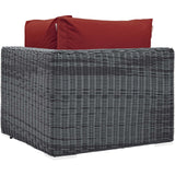 Modern Contemporary Urban Design Outdoor Patio Balcony Garden Furniture Sofa Corner Chair, Sunbrella Rattan Wicker, Red