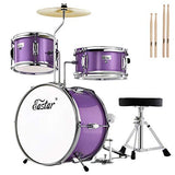 Kids Drum KIt Eastar 3-Piece for Beginners, 14 inch Drum Set with Adjustable Throne, Cymbal, Pedal & Two Pairs of Drumsticks, Junior Drum Set with Bass Tom Snare Drum, Metallic Sky Blue