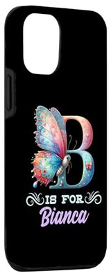 iPhone 14 Pro Max B Is For Bianca Girly Butterfly And Flower Initial Name Case