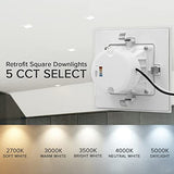 Maxxima 4 in. 5 CCT Retrofit Recessed Square LED Downlight – 800 Lumens, Color Selectable 2700K-5000K (2700K/3000K/3500K/4000K/5000K), Dimmable, 90 CRI, Ideal for Kitchen, Bathroom, or Bedroom