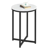 Yaheetech Faux Marble Side Table, 16in End Table Modern Accent Sofa Table w/X-Based, Round Tabletop, Sturdy Metal Legs for Living Room, Black