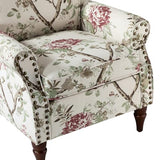 HULALA HOME Modern Wingback Accent Chair with Wood Legs & Removable Cushion, Comfy Upholstered Armchair with Nailhead Trim, Floral Pattern Single Sofa Chair for Living Room Bedroom, Blue