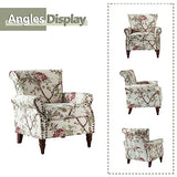 HULALA HOME Modern Wingback Accent Chair with Wood Legs & Removable Cushion, Comfy Upholstered Armchair with Nailhead Trim, Floral Pattern Single Sofa Chair for Living Room Bedroom, Blue