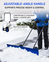 Outvita Snow Shovel with Wheels, 29 Wide 18 Long Snow Plow Shovel Angle & Height Adjustable Padded Handle Efficient Snow Clean Tool for Driveway or Pavement (Yellow)
