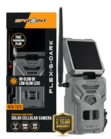 SPYPOINT Flex-S-Dark Solar Cellular Trail Camera ?C Built-in Solar Panel, 40MP Photos, 1080p Videos + Sound, No-Glow Game Camera, Night Vision, Motion Activated Trail Cam