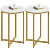 Yaheetech Faux Marble Side Table, 16in End Table Modern Accent Sofa Table w/X-Based, Round Tabletop, Sturdy Metal Legs for Living Room, Black
