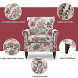 HULALA HOME Modern Wingback Accent Chair with Wood Legs & Removable Cushion, Comfy Upholstered Armchair with Nailhead Trim, Floral Pattern Single Sofa Chair for Living Room Bedroom, Blue
