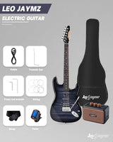 Leo Jaymz 39 Full Size ST Style Electric Guitar Starter Kit with SSH Pickup, 5W Portable Amp, Tuner, Gig Bag, Strap & Accessories (Violet Ocean)