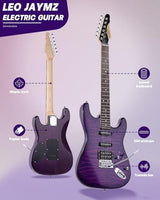 Leo Jaymz 39 Full Size ST Style Electric Guitar Starter Kit with SSH Pickup, 5W Portable Amp, Tuner, Gig Bag, Strap & Accessories (Violet Ocean)
