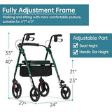 ELENKER Rollator Walker with 10?? Wheels, Sponge Padded Seat and Backrest, Fully Adjustment Frame for Seniors, Green