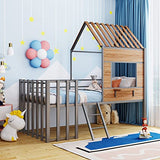 Harper & Bright Designs Kids House Beds Low Loft Bed Frame with Roof, Window, Guardrail and Ladder, Metal Twin Size Loft Bed for Kids Teens Girls Boys (Twin, White)