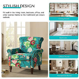 HULALA HOME Modern Wingback Accent Chair with Wood Legs & Removable Cushion, Comfy Upholstered Armchair with Nailhead Trim, Floral Pattern Single Sofa Chair for Living Room Bedroom, Blue