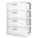 Sterilite 4 Drawer White Plastic Storage Organizer Cabinet Wide Weave Tower Dresser 25408001