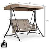 PURPLE LEAF 3-Seat Deluxe Outdoor Patio Porch Swing with Weather Resistant Steel Frame, Adjustable Tilt Canopy, Beige