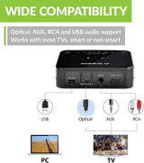Avantree HT4186 Wireless Headphones Earbuds for TV Watching, Neckband Earphones Set w/Bluetooth Transmitter for Optical Digital Audio, RCA, 3.5mm Aux Ported TVs, Plug & Play, No Audio Delay