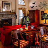 Halloween Decorations Sets,Fireplace Mantel Scarf,Round Spider Table Cover,Lace Table Runner and Cobweb Lampshade,80 Pcs 3D Bat for Party Decors