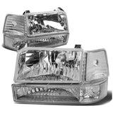 DNA Motoring for 92-96 Ford F150/F250/F350/Bronco 6pcs Headlight+Corner/Side Marker Lamps Chrome/Clear 5 Gen 93 94 95 Left+Right