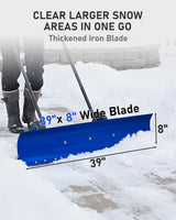 Outvita Snow Shovel with Wheels, 29 Wide 18 Long Snow Plow Shovel Angle & Height Adjustable Padded Handle Efficient Snow Clean Tool for Driveway or Pavement (Yellow)