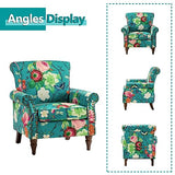 HULALA HOME Modern Wingback Accent Chair with Wood Legs & Removable Cushion, Comfy Upholstered Armchair with Nailhead Trim, Floral Pattern Single Sofa Chair for Living Room Bedroom, Blue