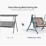 PURPLE LEAF 3-Seat Deluxe Outdoor Patio Porch Swing with Weather Resistant Steel Frame, Adjustable Tilt Canopy, Beige