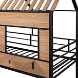 Harper & Bright Designs Kids House Beds Low Loft Bed Frame with Roof, Window, Guardrail and Ladder, Metal Twin Size Loft Bed for Kids Teens Girls Boys (Twin, White)