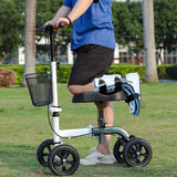 RINKMO Knee Scooter,All-Terrain Foldable Knee Scooter Walker Economical Knee Scooters for Foot Injuries Best Crutches Alternative (White+Blue)