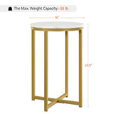 Yaheetech Faux Marble Side Table, 16in End Table Modern Accent Sofa Table w/X-Based, Round Tabletop, Sturdy Metal Legs for Living Room, Black