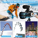 Video Camera 4K HD Auto Focus Camcorder 48MP 60FPS 30X Digital Zoom Camera for YouTube LED Function 4500mAh Battery with Handheld Stabilizer, Remote Control,Microphone and 64G SD Card