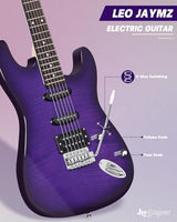 Leo Jaymz 39 Full Size ST Style Electric Guitar Starter Kit with SSH Pickup, 5W Portable Amp, Tuner, Gig Bag, Strap & Accessories (Violet Ocean)