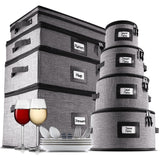 StorageBud Dinnerware Storage Container Set for Plate, Cup, Flatware, Stemware, & Platter Sets- Gray ( 8pc)