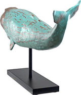 Design Toscano SD1120725 Folk Art Faux Wood Whale Statue on Display Stand, 30 Inch, Blue