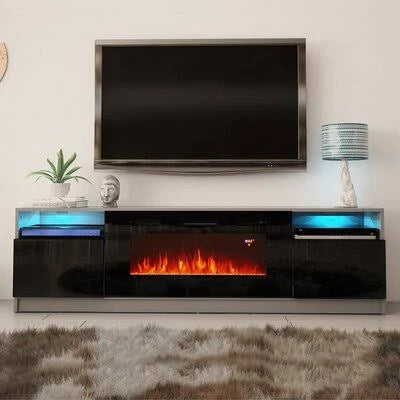 Delaine TV Stand for TVs Up to 90×22 with Electric Fireplace Included Orren Ellis Color: Dark Gray/Black