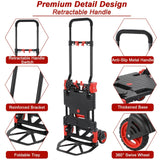 LAZY BUDDY Folding Hand Truck Dolly, 2-in-1 Heavy-duty Platform Cart with 22 Folding Basket, Collapsible Utility Luggage Dolly Cart, Red, 330LBS
