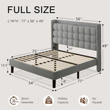 Queen Bed Frame, Upholstered Platform Bed with Charging Station, Modern Wingback Storage Headboard, Solid Wood Slats Support, No Box Spring Needed, Dark Gray