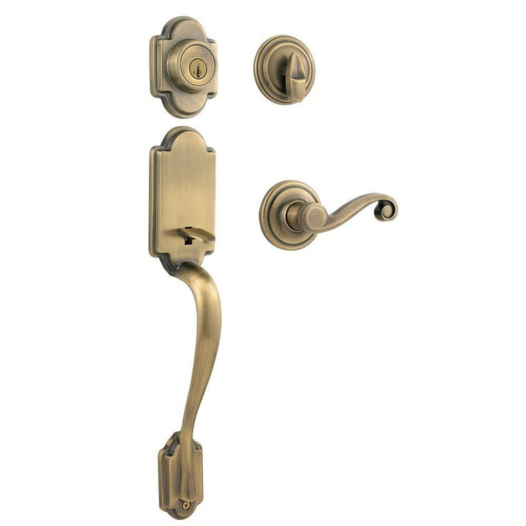 Kwikset Arlington Single Cylinder Handleset Lido Lever SmartKey Antique Brass