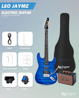 Leo Jaymz 39 Full Size ST Style Electric Guitar Starter Kit with SSH Pickup, 5W Portable Amp, Tuner, Gig Bag, Strap & Accessories (Violet Ocean)