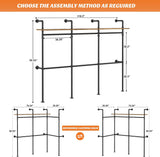 Aheaplus Industrial Pipe Clothing Rack, Reversible 79.7” Clothes Rack for Hanging Clothes, Heavy Duty Garment Racks Closet Wardrobe with LED Lights& Shelves, Walk-in Closet System, Black