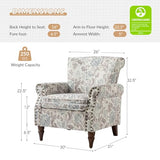 HULALA HOME Modern Wingback Accent Chair with Wood Legs & Removable Cushion, Comfy Upholstered Armchair with Nailhead Trim, Floral Pattern Single Sofa Chair for Living Room Bedroom, Blue