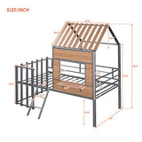 Harper & Bright Designs Kids House Beds Low Loft Bed Frame with Roof, Window, Guardrail and Ladder, Metal Twin Size Loft Bed for Kids Teens Girls Boys (Twin, White)